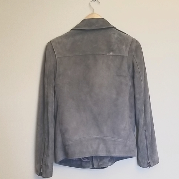Theory Suede Moto Jacket Grey Small - Picture 3 of 5